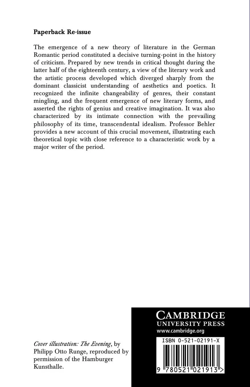 Rückseite: 9780521021913 | German Romantic Literary Theory | Ernst Behler | Taschenbuch | 2005