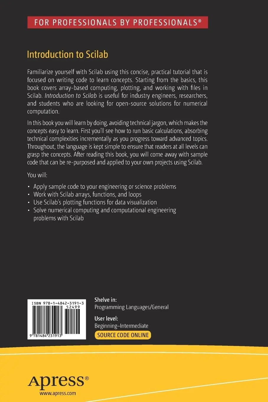 Rückseite: 9781484231913 | Introduction to Scilab | For Engineers and Scientists | Sandeep Nagar