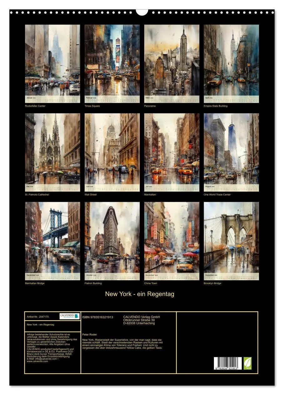 Bild: 9783516321913 | New York - ein Regentag (Wandkalender 2026 DIN A2 hoch), CALVENDO...