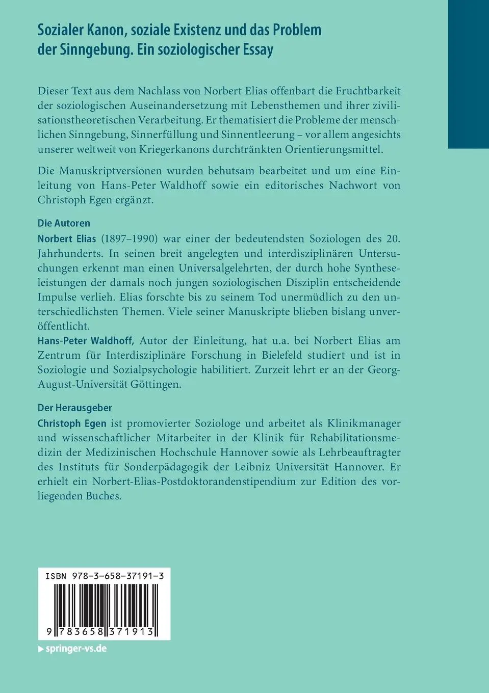 Rückseite: 9783658371913 | Sozialer Kanon, soziale Existenz und das Problem der Sinngebung....