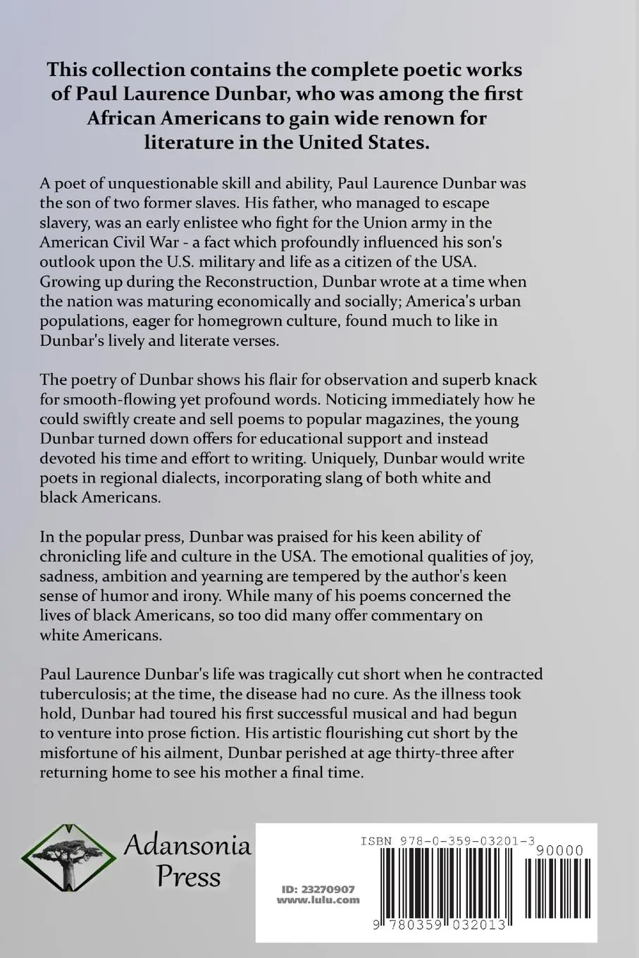 Rückseite: 9780359032013 | The Complete Poems of Paul Laurence Dunbar | Paul Laurence Dunbar