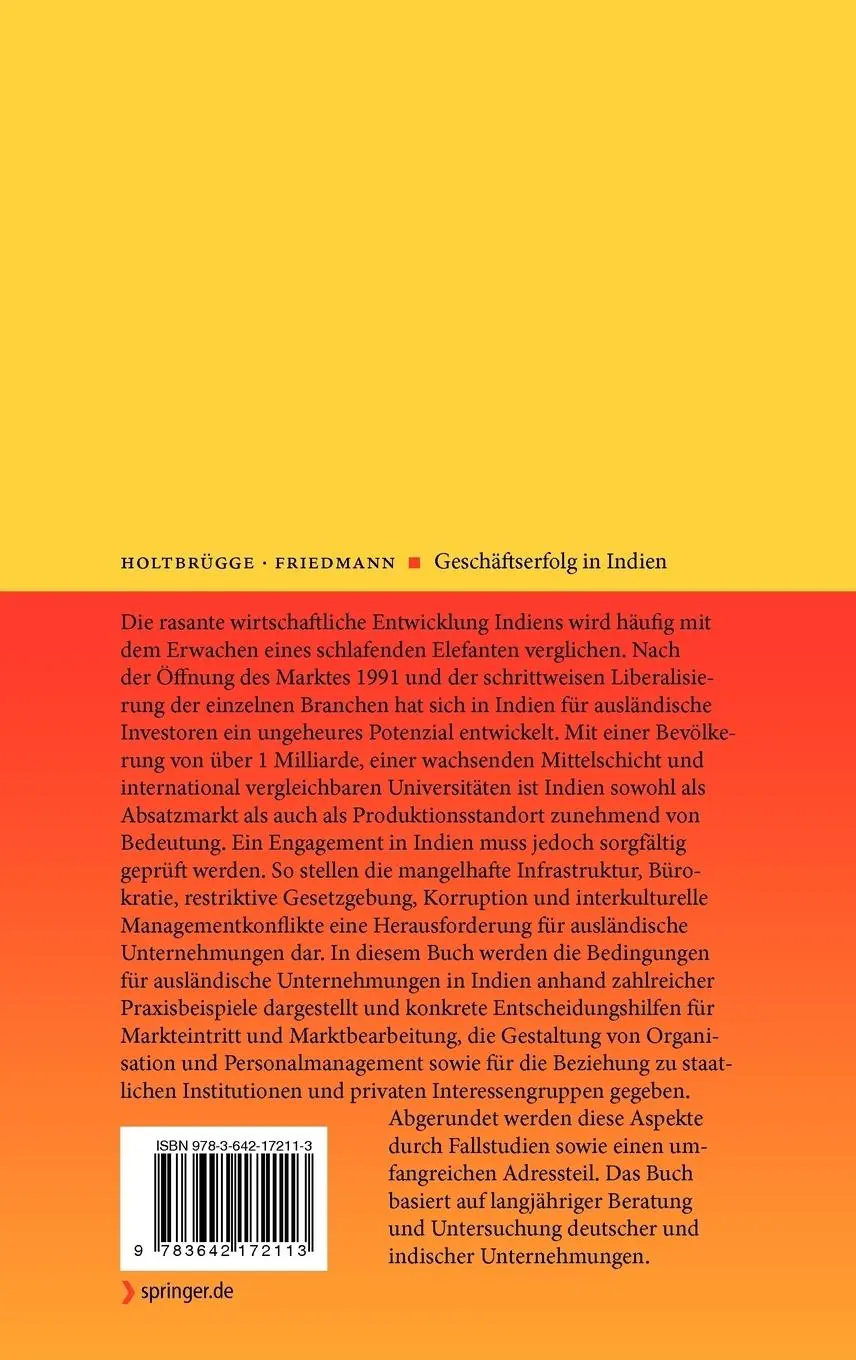Rückseite: 9783642172113 | Geschäftserfolg in Indien | Carina B. Friedmann (u. a.) | Buch | xi
