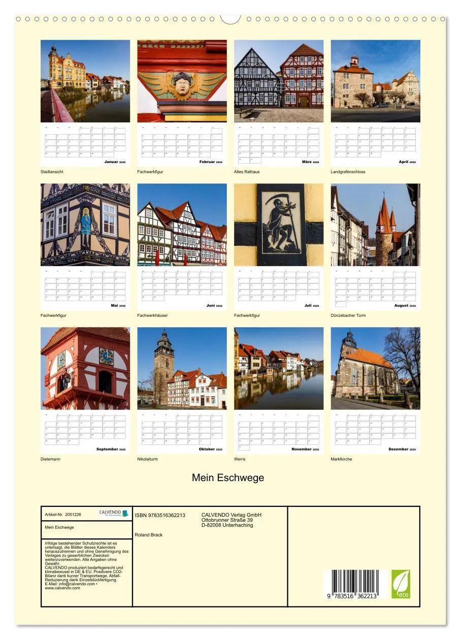 Bild: 9783516362213 | Mein Eschwege (Wandkalender 2026 DIN A2 hoch), CALVENDO Monatskalender