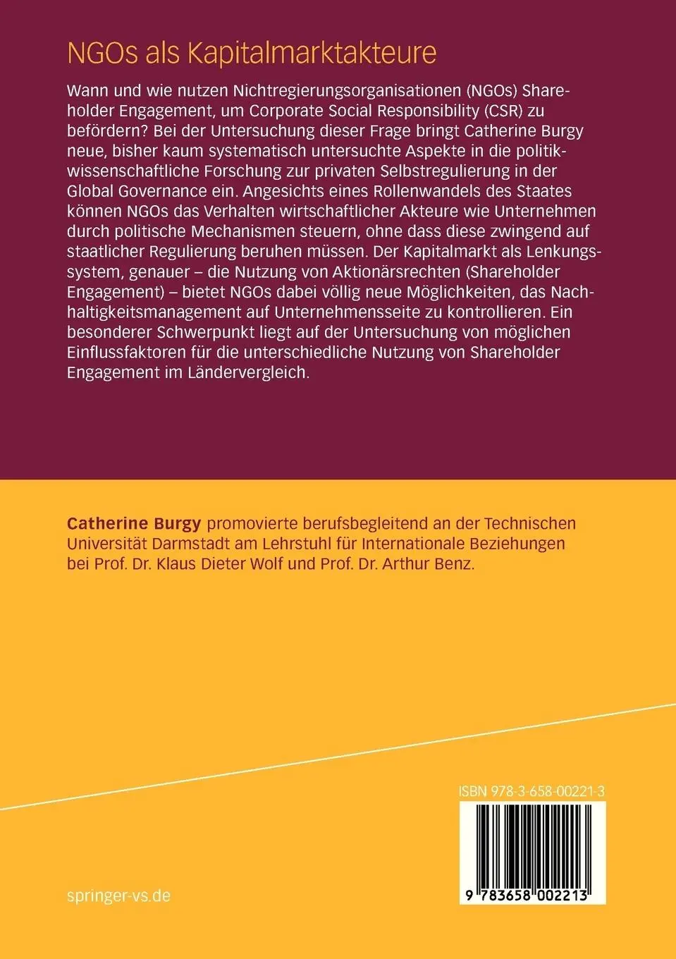 Rückseite: 9783658002213 | NGOs als Kapitalmarktakteure | Catherine Burgy | Taschenbuch | xvi