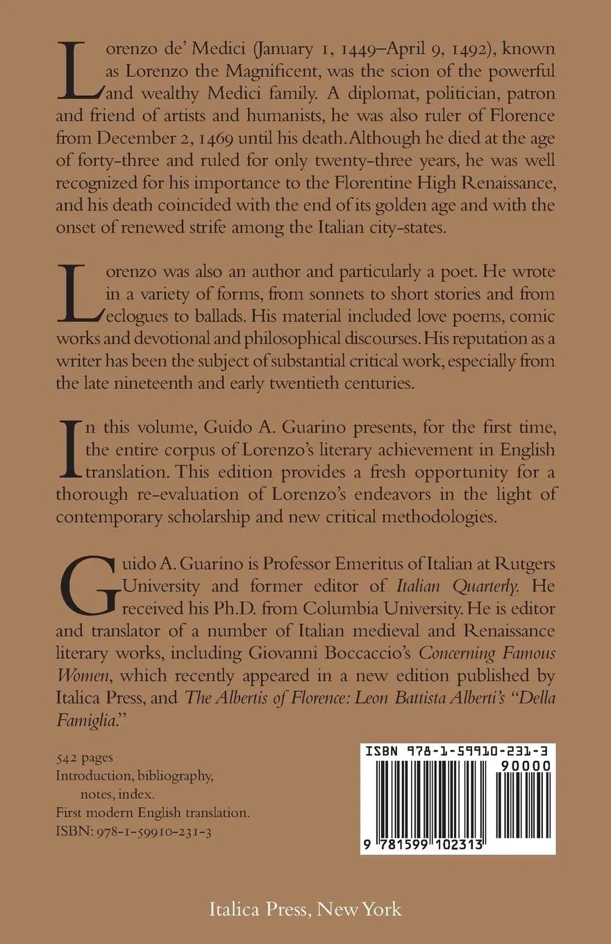 Rückseite: 9781599102313 | The Complete Literary Works of Lorenzo de' Medici, "The Magnificent"