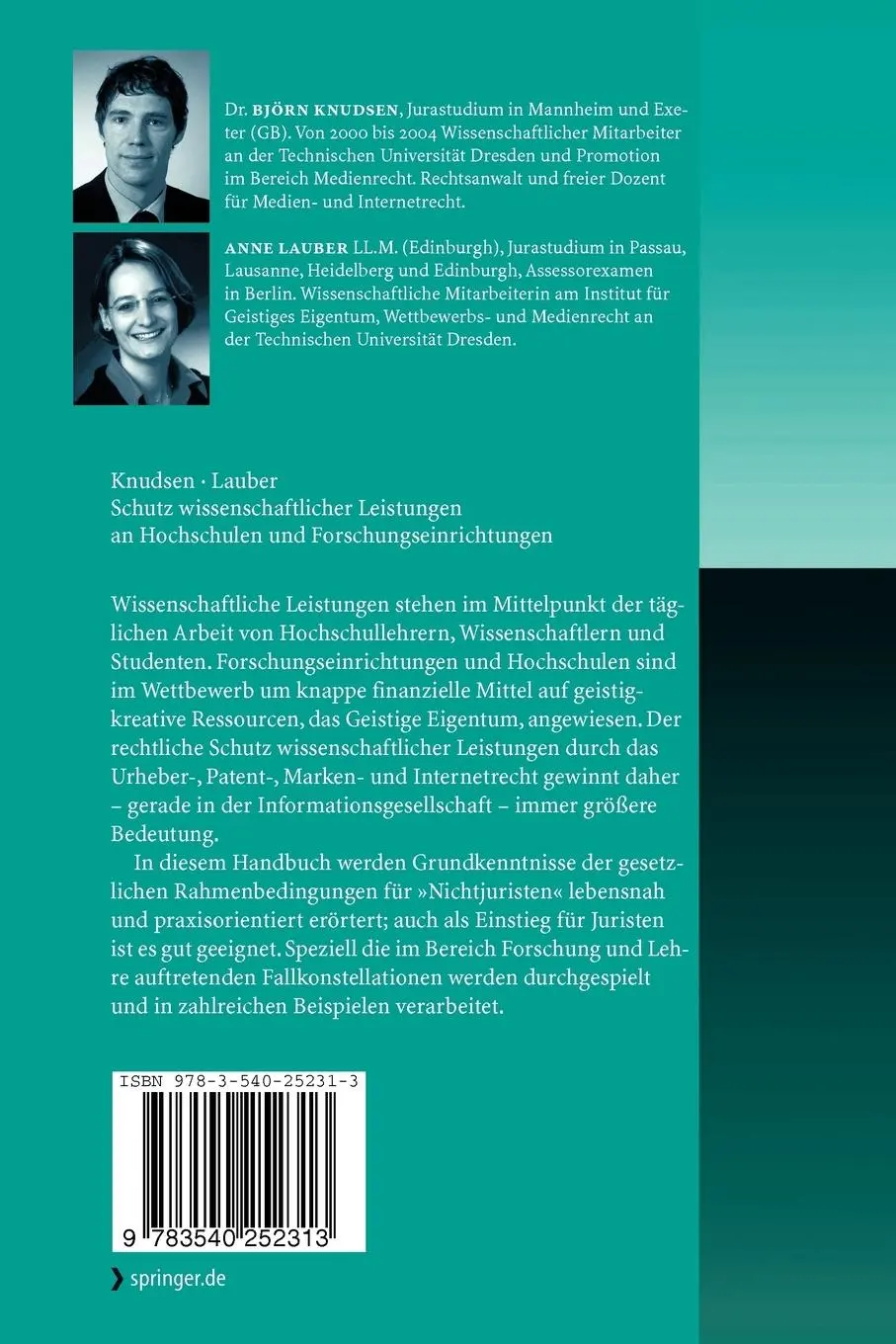 Rückseite: 9783540252313 | Schutz wissenschaftlicher Leistungen an Hochschulen und...