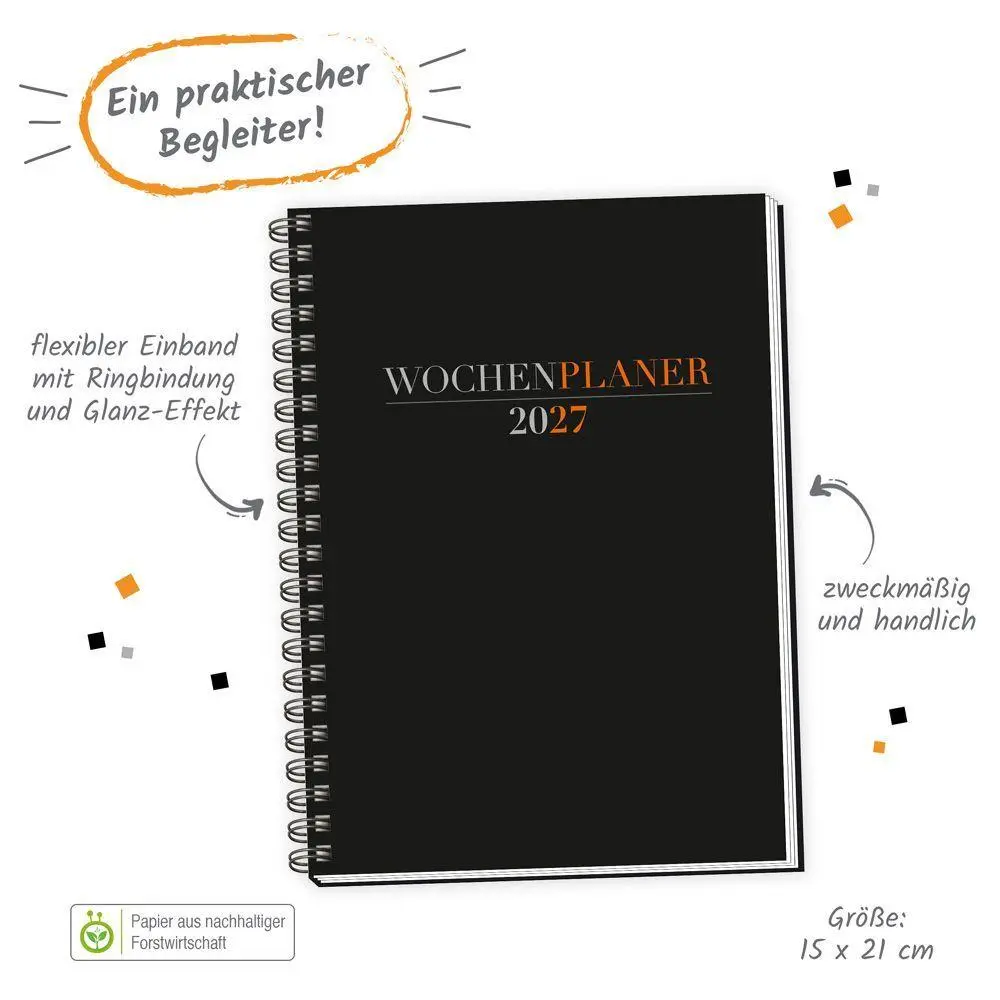 Bild: 4251901512413 | TRÖTSCH - Wochenplaner A5 mit Wire-O Schwarz 2027 | Taschenkalender