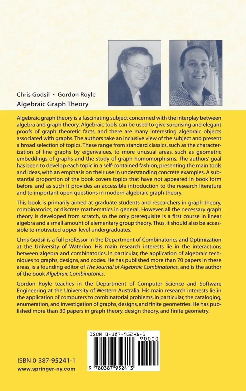 Rückseite: 9780387952413 | Algebraic Graph Theory | Gordon F. Royle (u. a.) | Buch | xix | 2001