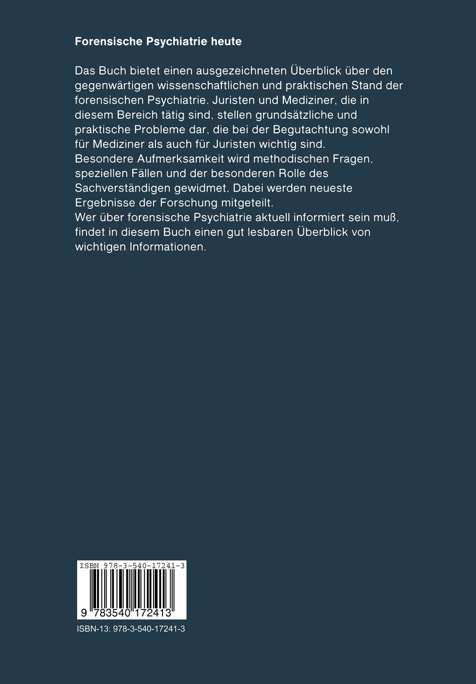 Rückseite: 9783540172413 | Forensische Psychiatrie heute | Hermann Pohlmeier (u. a.) | Buch