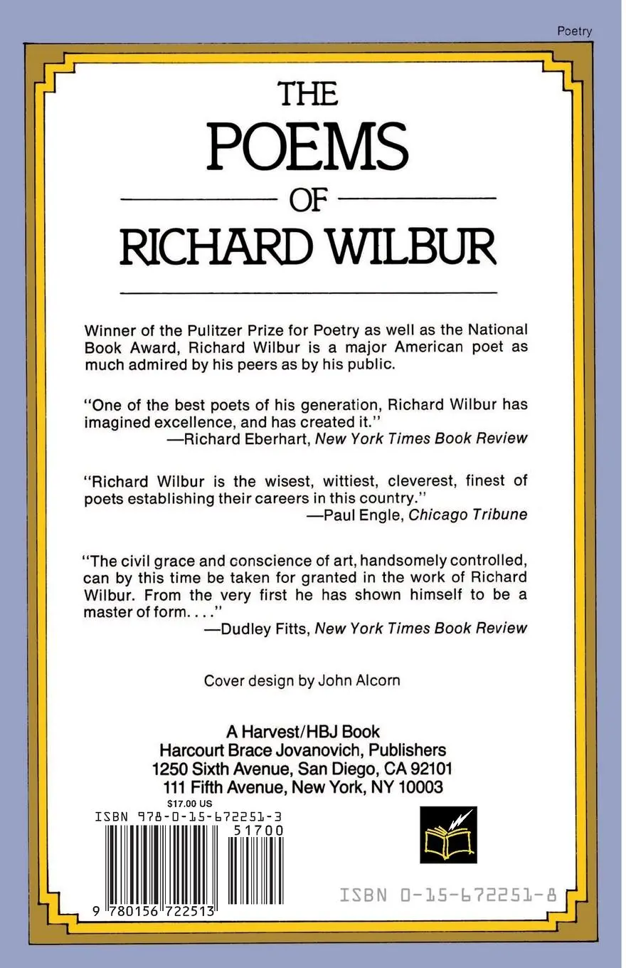 Rückseite: 9780156722513 | The Poems of Richard Wilbur | Richard Wilbur | Taschenbuch | Englisch
