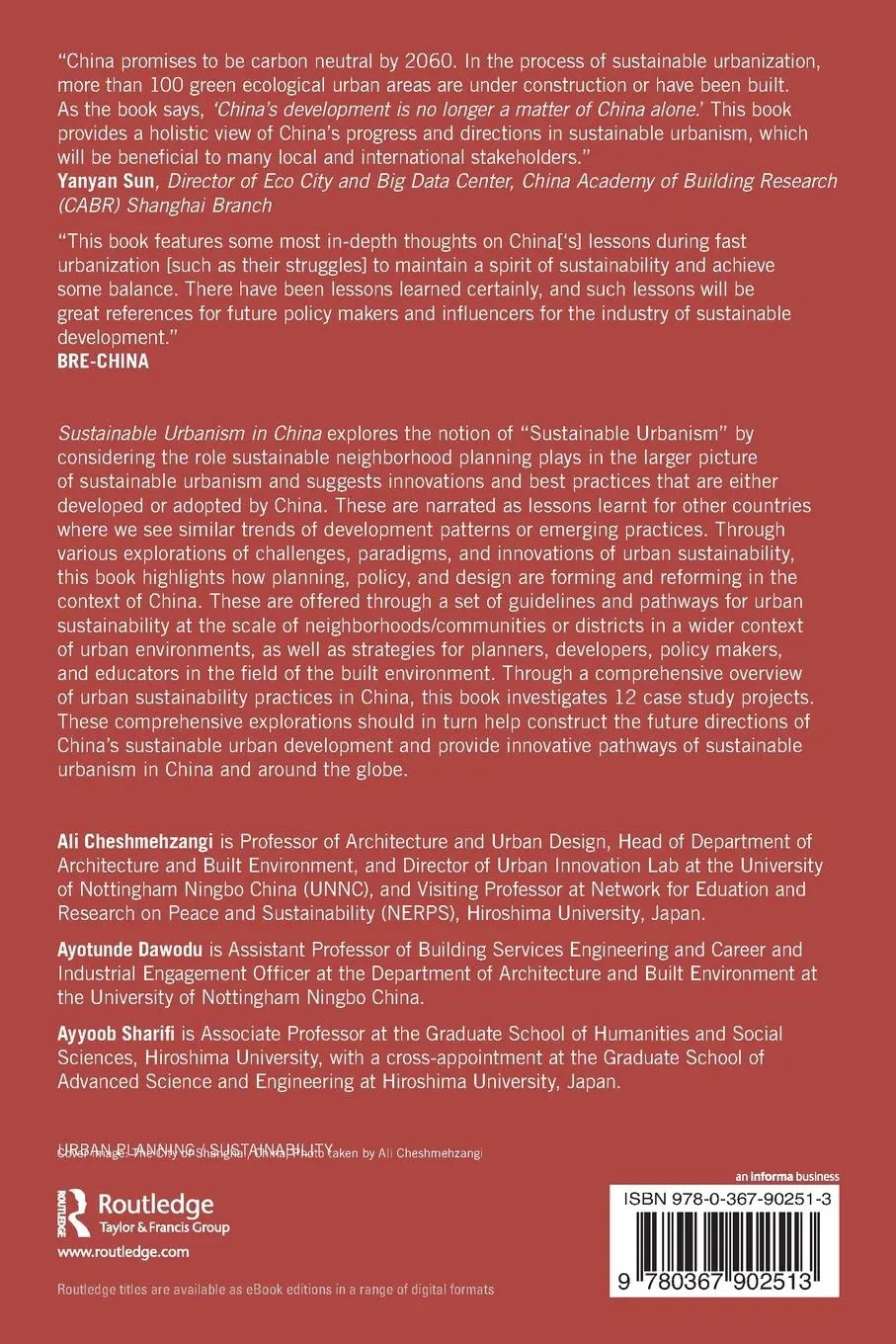 Rückseite: 9780367902513 | Sustainable Urbanism in China | Ali Cheshmehzangi (u. a.) | Buch