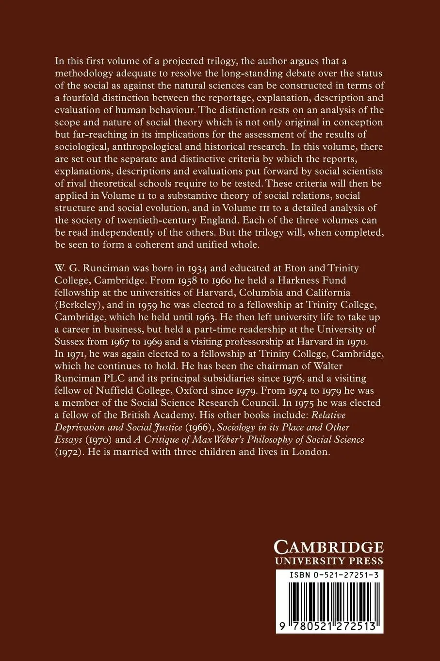 Rückseite: 9780521272513 | A Treatise on Social Theory | W. G. Runciman (u. a.) | Taschenbuch