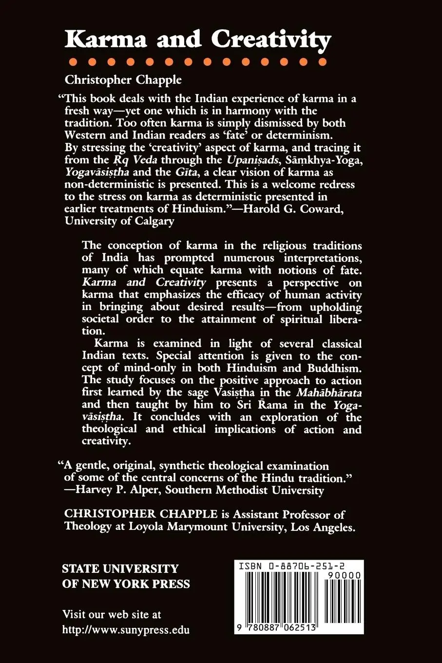 Rückseite: 9780887062513 | Karma and Creativity | Christopher Key Chapple | Taschenbuch | 1986
