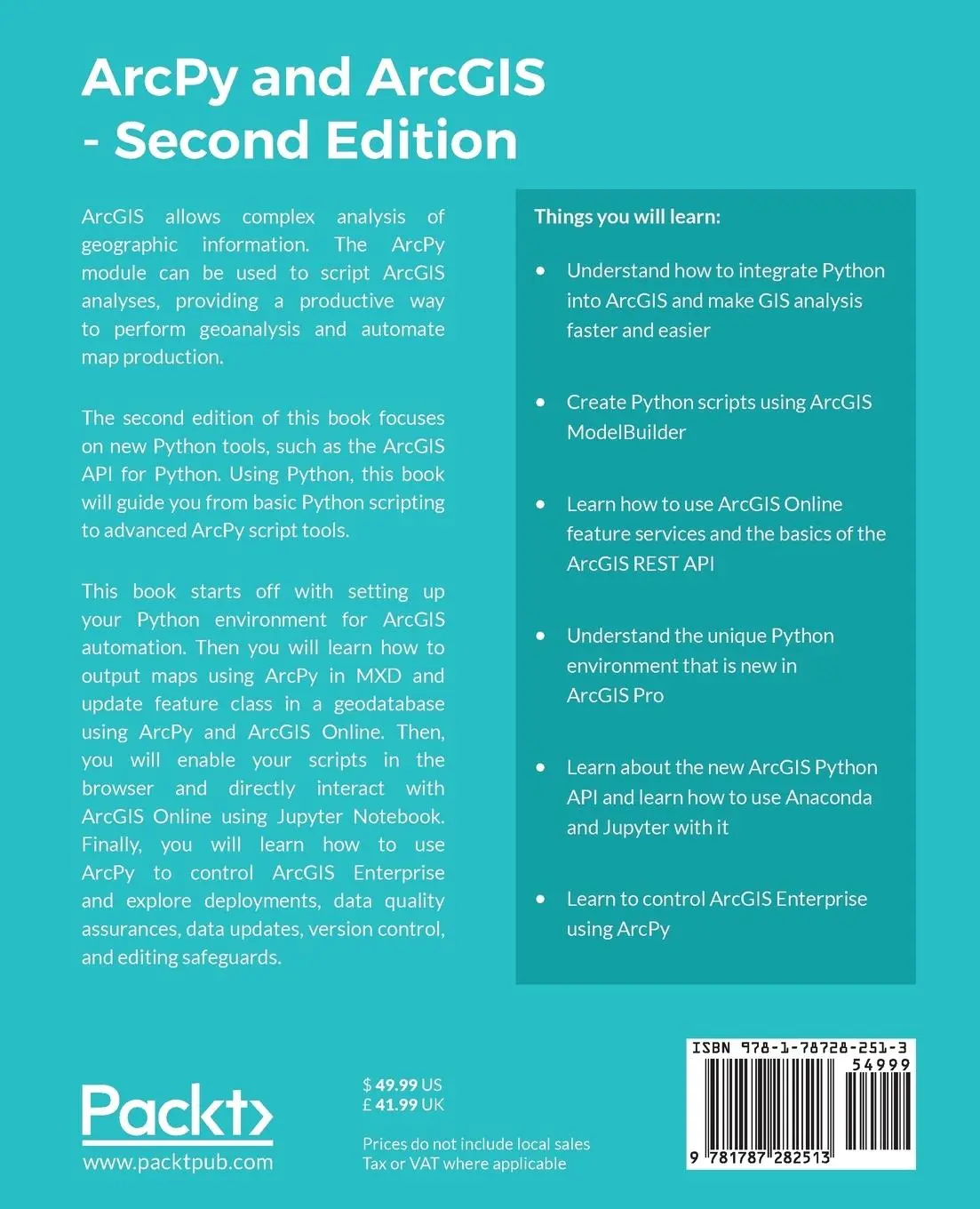Rückseite: 9781787282513 | ArcPy and ArcGIS | Silas Toms (u. a.) | Taschenbuch | Englisch | 2017