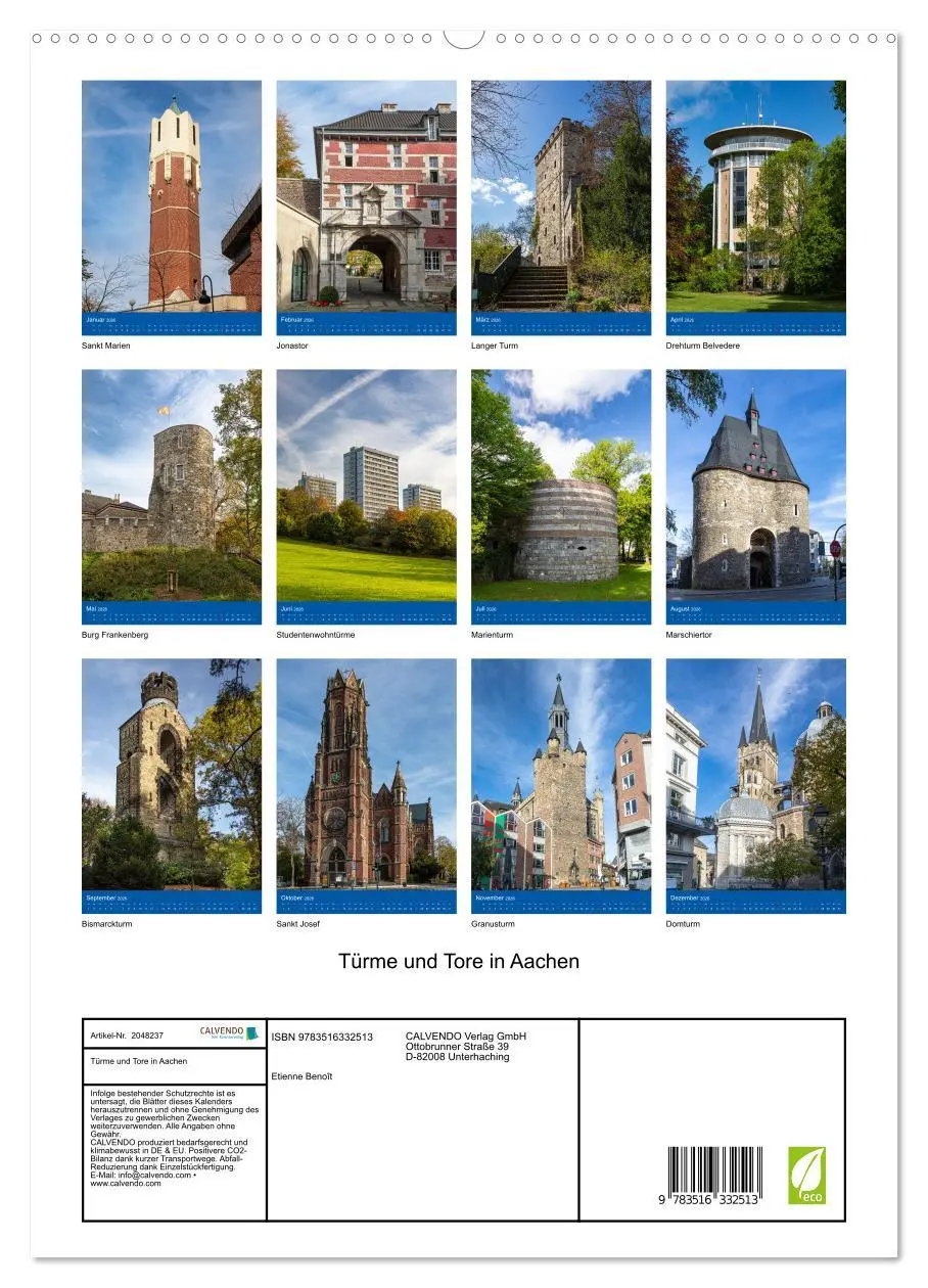 Bild: 9783516332513 | Türme und Tore in Aachen (hochwertiger Premium Wandkalender 2026...