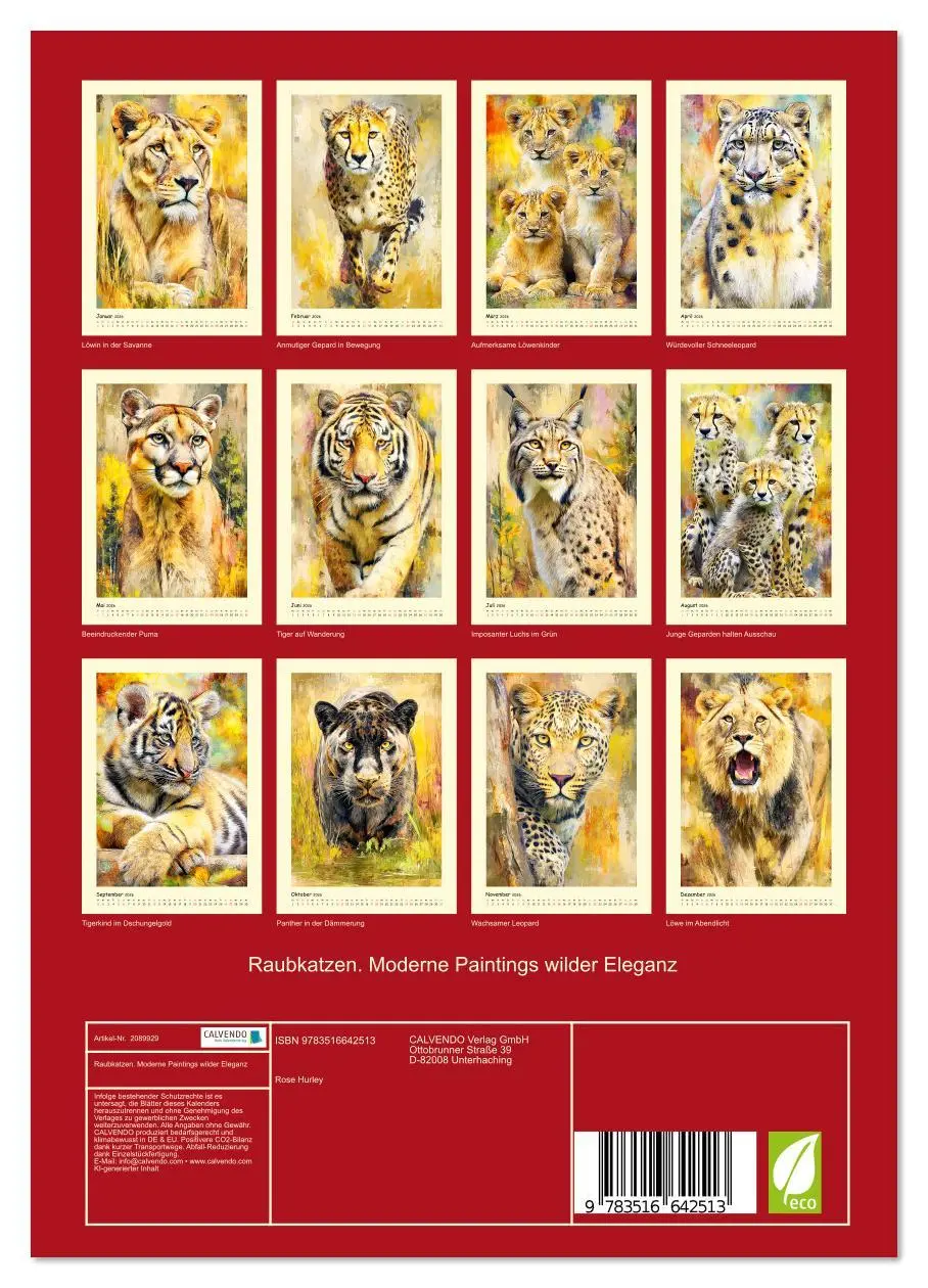 Bild: 9783516642513 | Raubkatzen. Moderne Paintings wilder Eleganz (Wandkalender 2026 DIN...