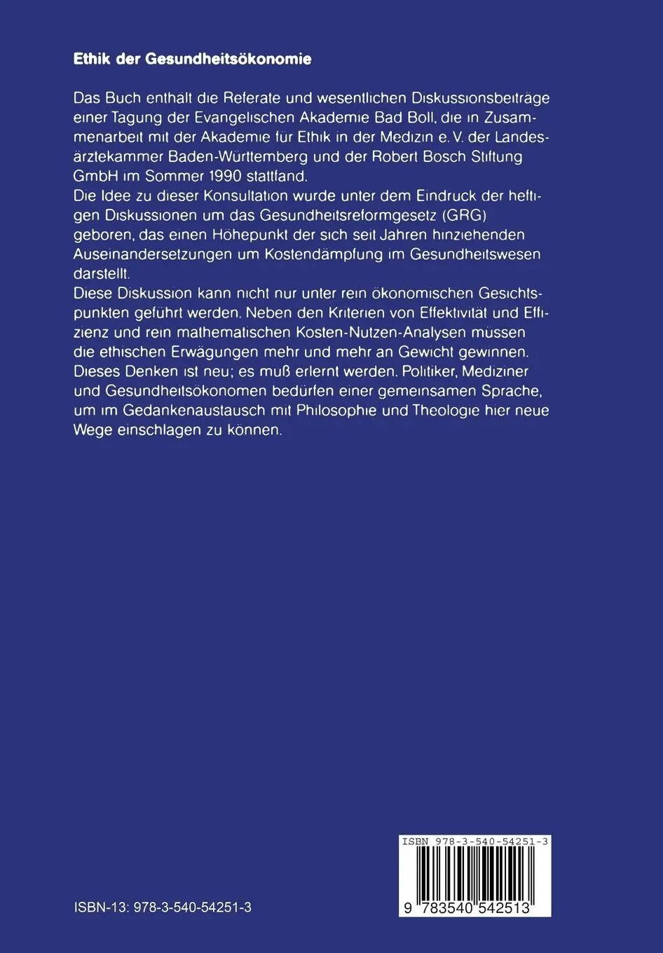 Rückseite: 9783540542513 | Ethik der Gesundheitsökonomie | Christoph Schubert (u. a.) | Buch