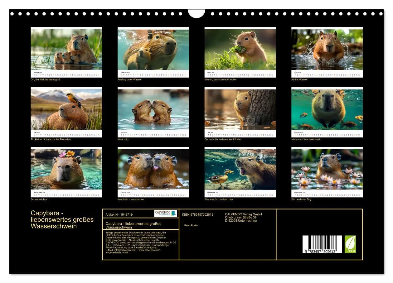 Bild: 9783457302613 | Capybara - liebenswertes großes Wasserschwein (Wandkalender 2026...