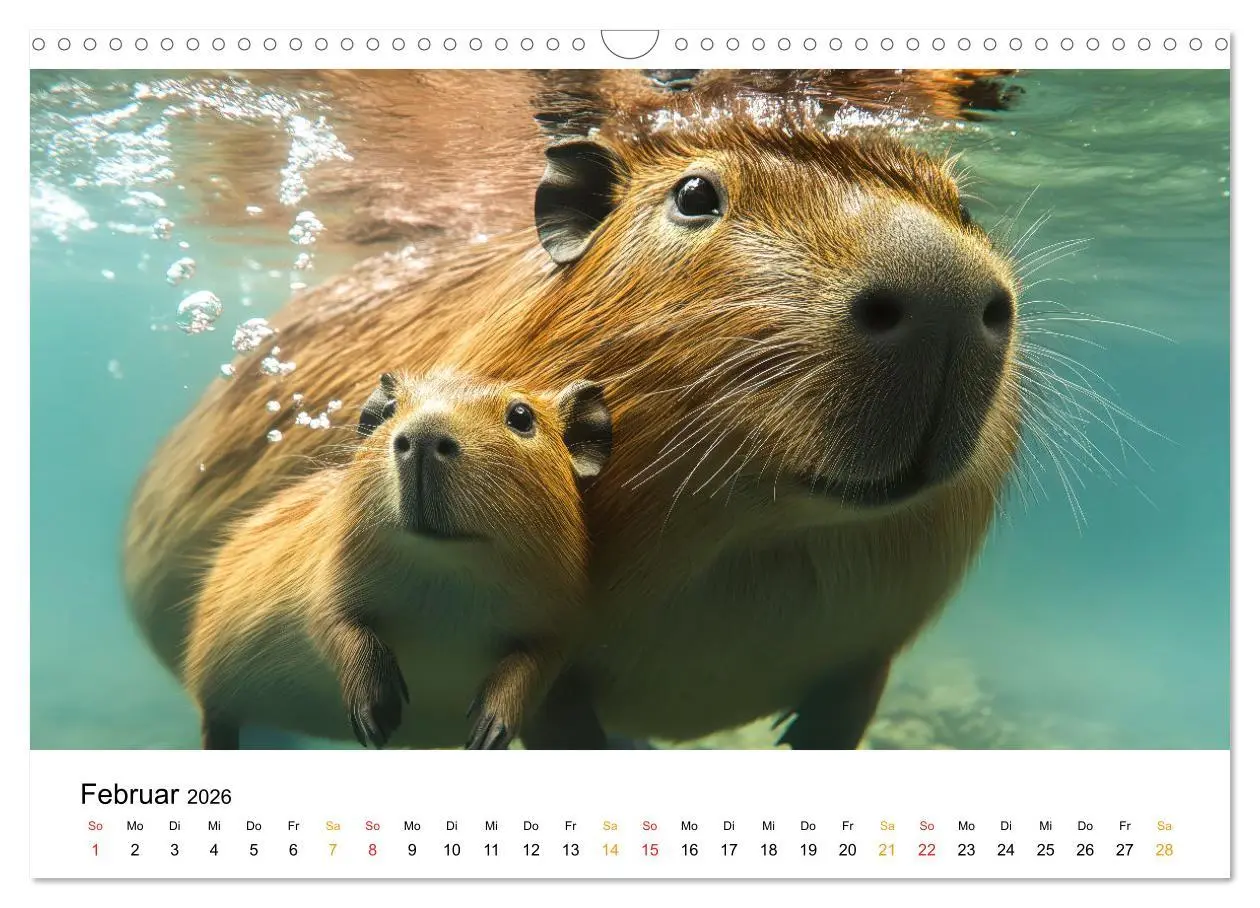 Bild: 9783457302613 | Capybara - liebenswertes großes Wasserschwein (Wandkalender 2026...