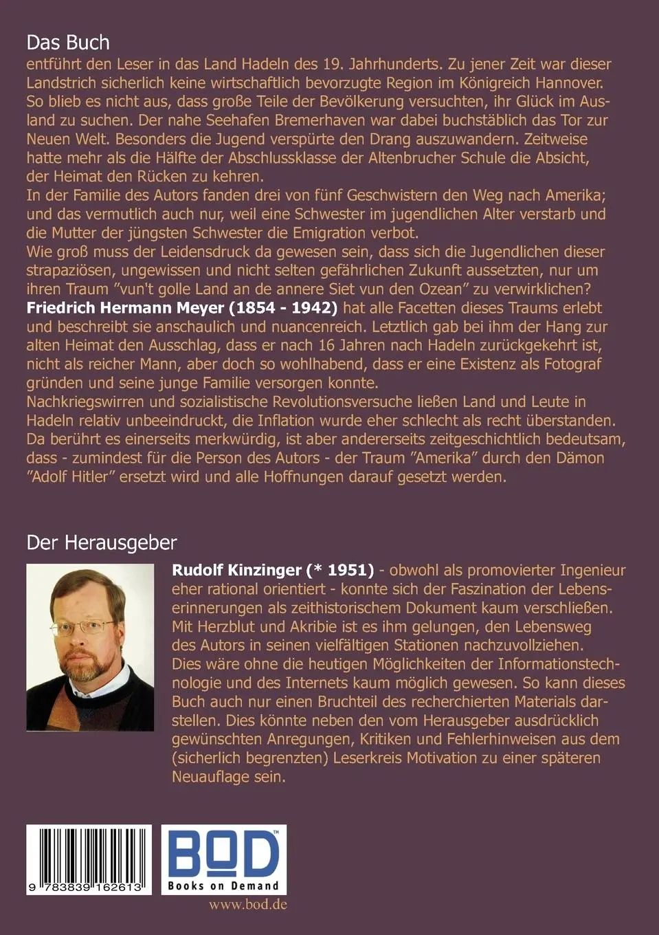 Rückseite: 9783839162613 | Vun Hadeln na Amerika un trüch . . . | Friedrich Hermann Meyer | Buch
