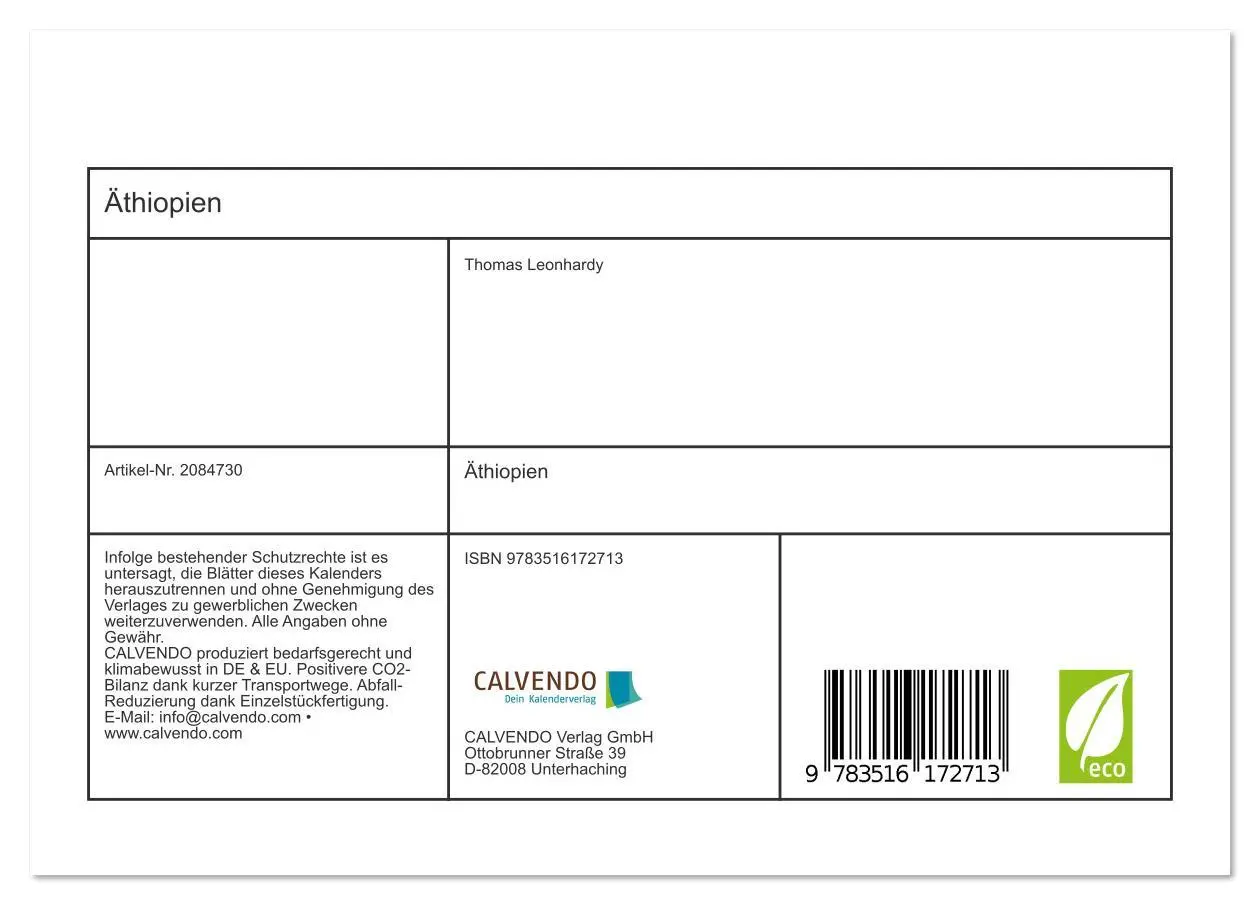 Bild: 9783516172713 | Äthiopien (Tischkalender 2026 DIN A5 quer), CALVENDO Monatskalender