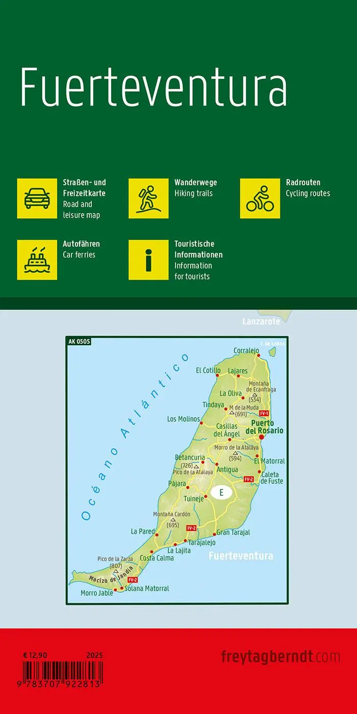 Rückseite: 9783707922813 | Fuerteventura, Straßen- und Freizeitkarte 1:100.000, freytag &amp; berndt