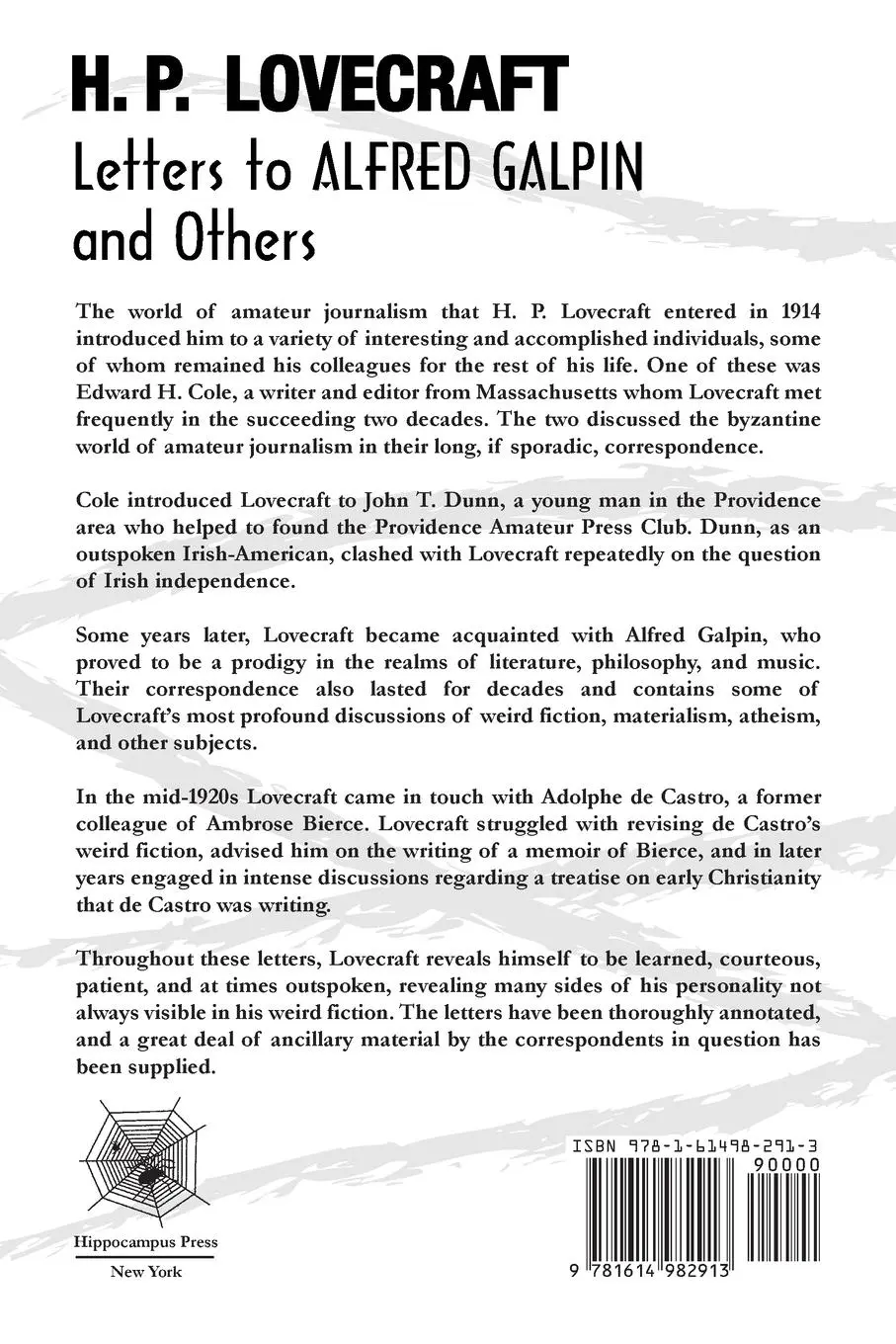 Rückseite: 9781614982913 | Letters to Alfred Galpin and Others | H. P. Lovecraft | Taschenbuch