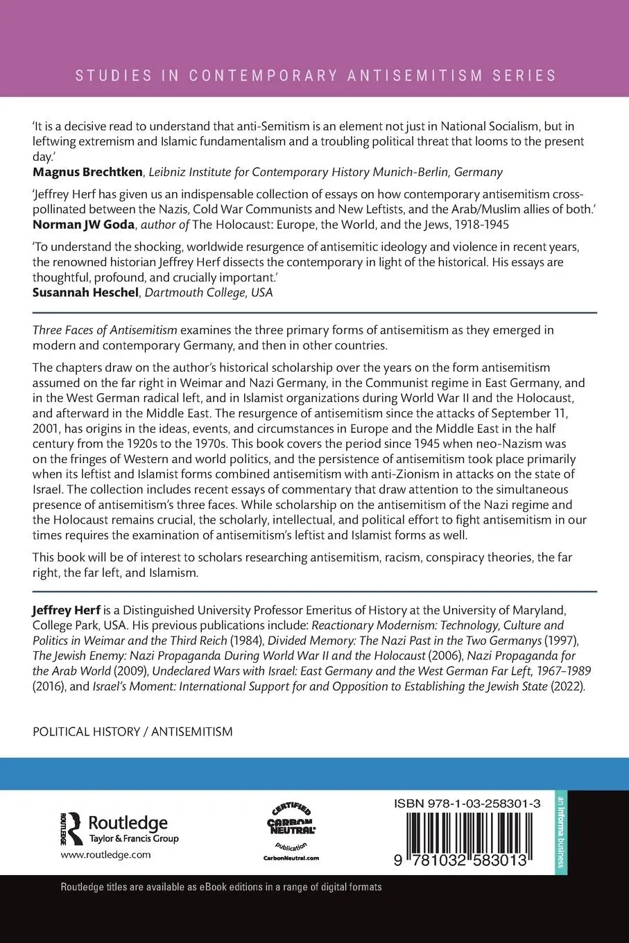 Rückseite: 9781032583013 | Three Faces of Antisemitism | Right, Left and Islamist | Jeffrey Herf