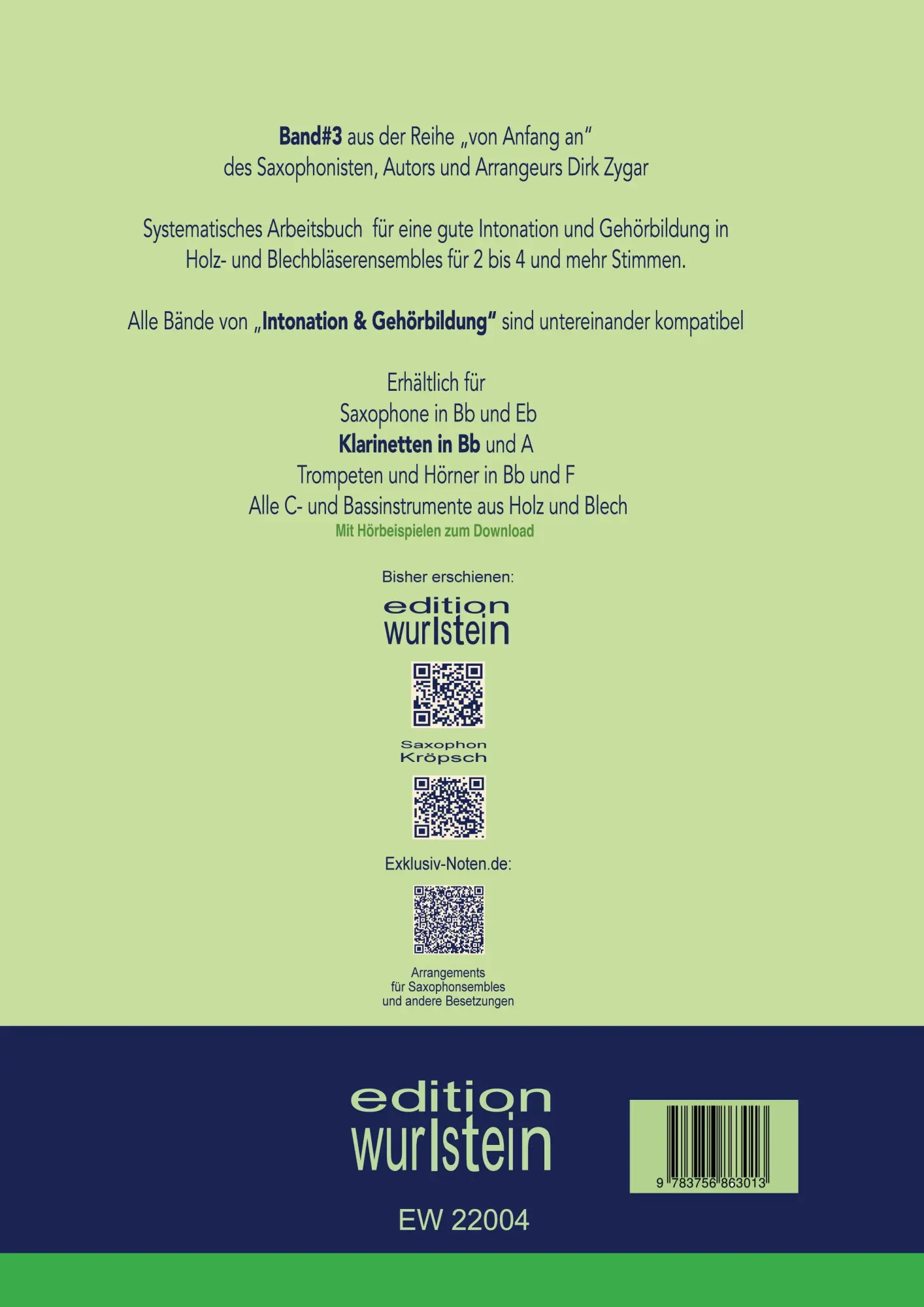 Rückseite: 9783756863013 | Intonation und Gehörbildung im Ensemble: Für Klarinetten in Bb | Zygar