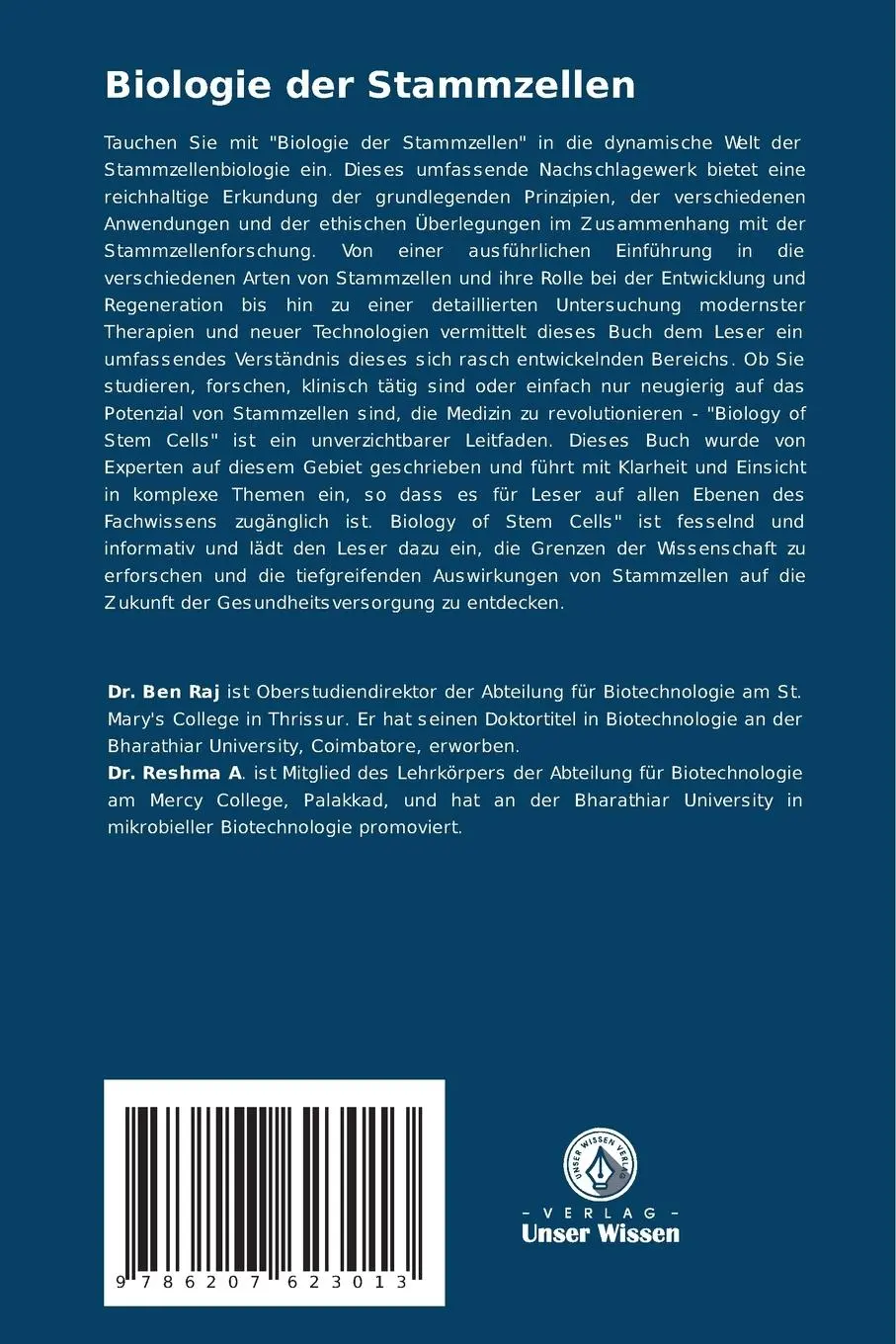 Rückseite: 9786207623013 | Biologie der Stammzellen | Ben Raj (u. a.) | Taschenbuch | 96 S.