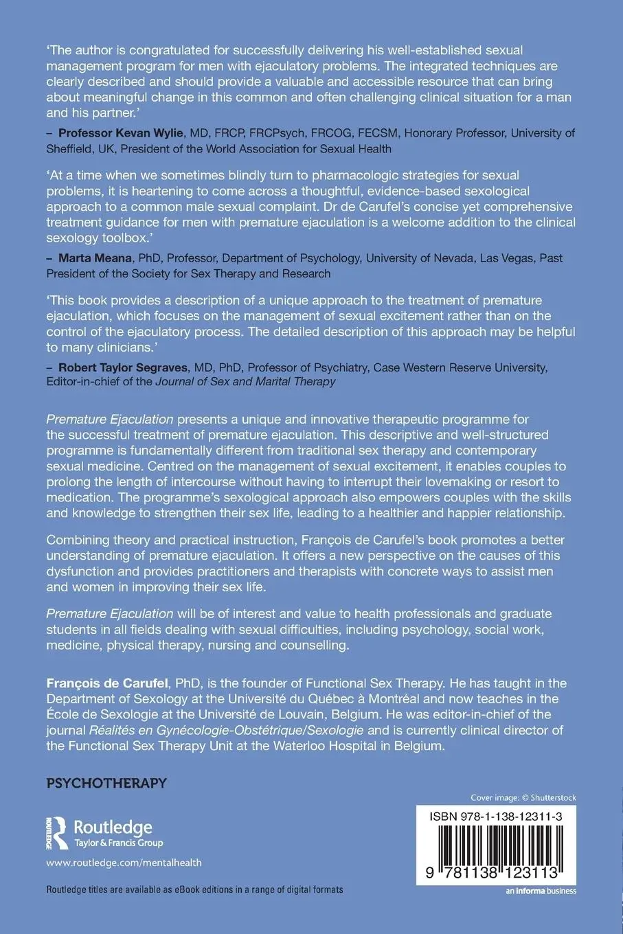 Rückseite: 9781138123113 | Premature Ejaculation | Theory, Evaluation and Therapeutic Treatment