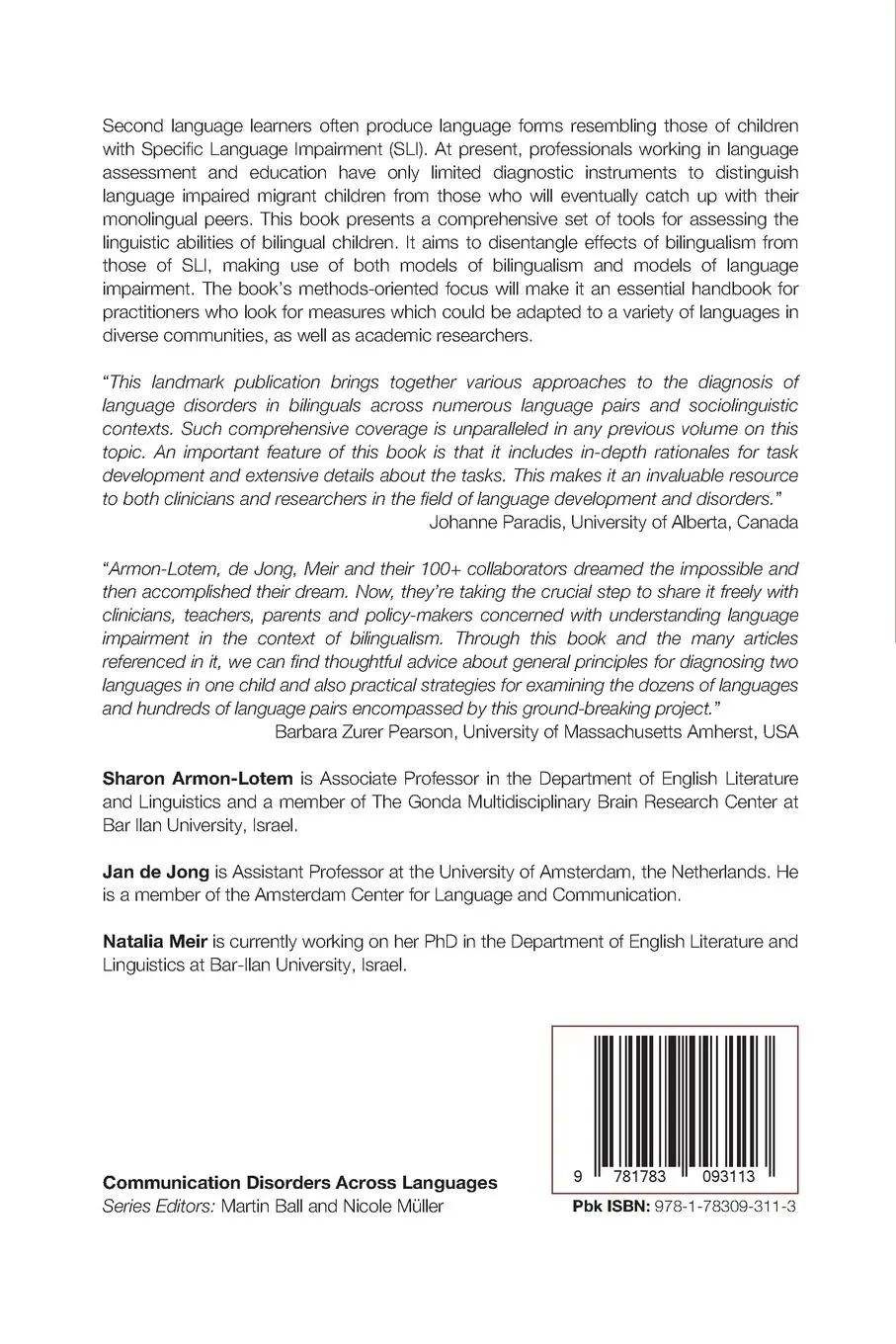 Rückseite: 9781783093113 | Assessing Multilingual Children | Natalia Meir | Taschenbuch | 2015