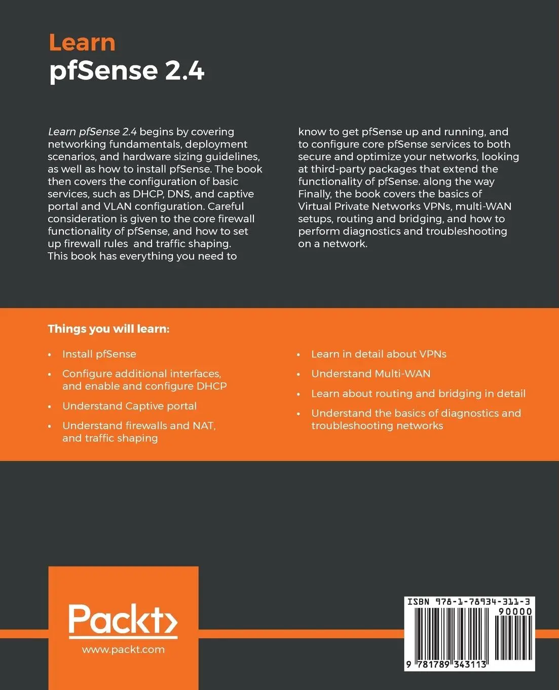 Rückseite: 9781789343113 | Learn PfSense - Fundamentals of PfSense 2.4 | David Zientara | Buch