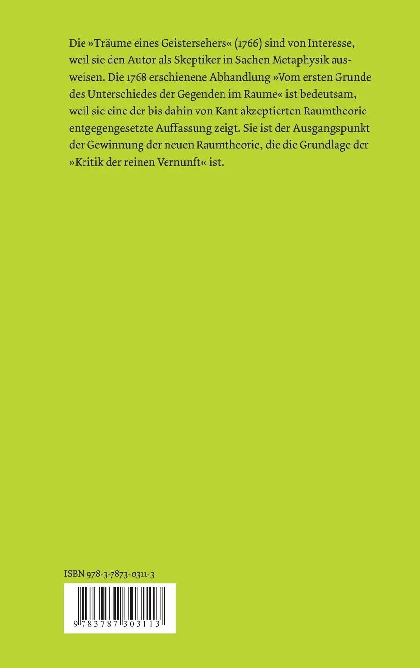 Rückseite: 9783787303113 | Träume eines Geistersehers | Immanuel Kant | Buch | 114 S. | Deutsch