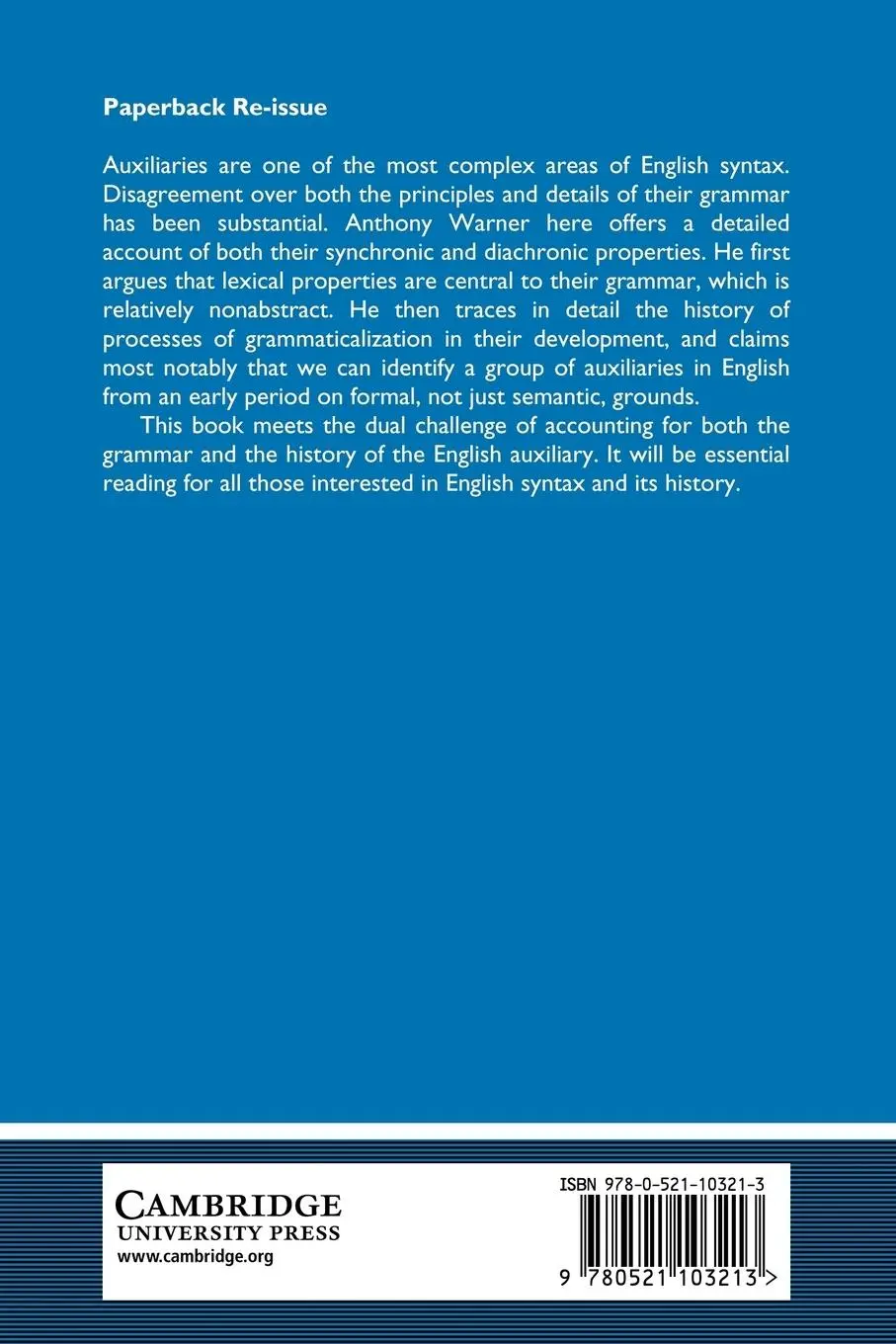 Rückseite: 9780521103213 | English Auxiliaries | Anthony R. Warner | Taschenbuch | Englisch