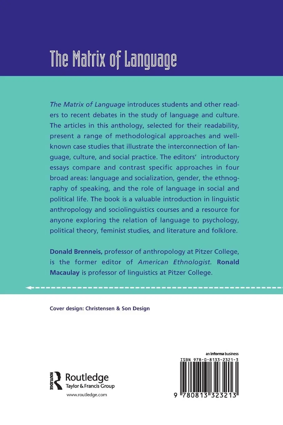 Rückseite: 9780813323213 | The Matrix Of Language | Contemporary Linguistic Anthropology | Buch