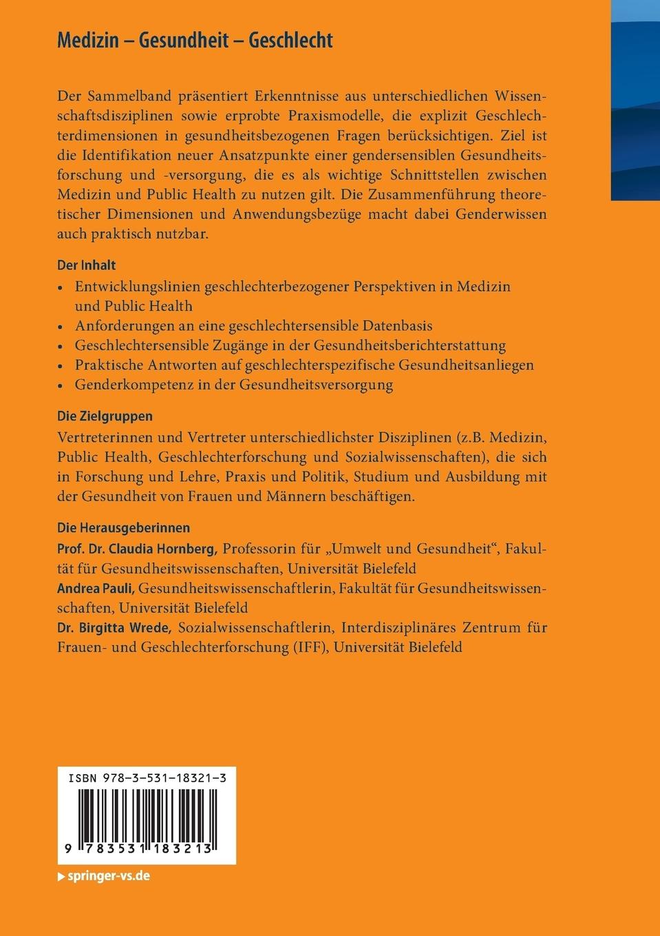 Rückseite: 9783531183213 | Medizin - Gesundheit - Geschlecht | Claudia Hornberg (u. a.) | Buch
