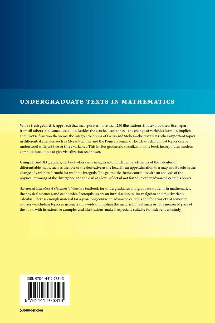 Rückseite: 9781441973313 | Advanced Calculus | A Geometric View | James J. Callahan | Buch | xvi