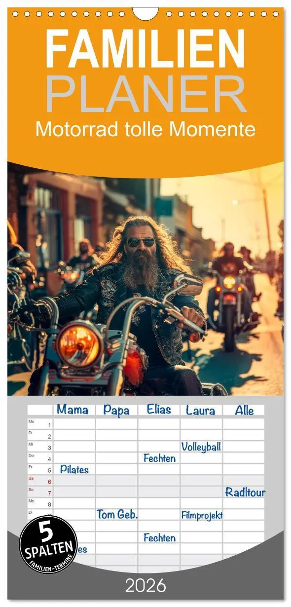Cover: 9783516493313 | Familienplaner 2026 - Motorrad tolle Momente mit 5 Spalten...
