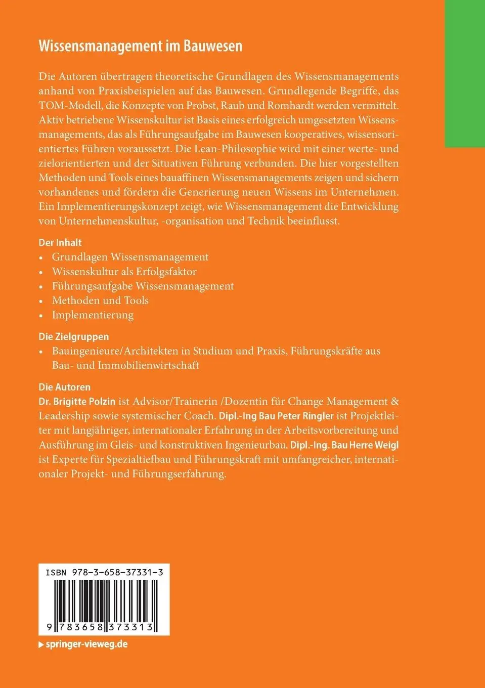 Rückseite: 9783658373313 | Wissensmanagement im Bauwesen | Brigitte Polzin (u. a.) | Taschenbuch