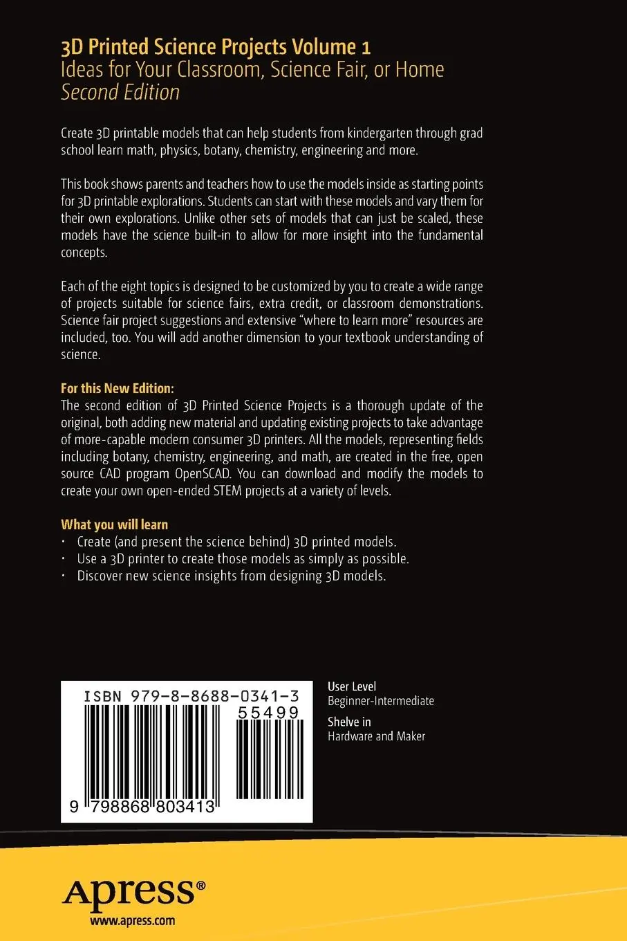 Rückseite: 9798868803413 | 3D Printed Science Projects Volume 1 | Joan Horvath (u. a.) | Buch