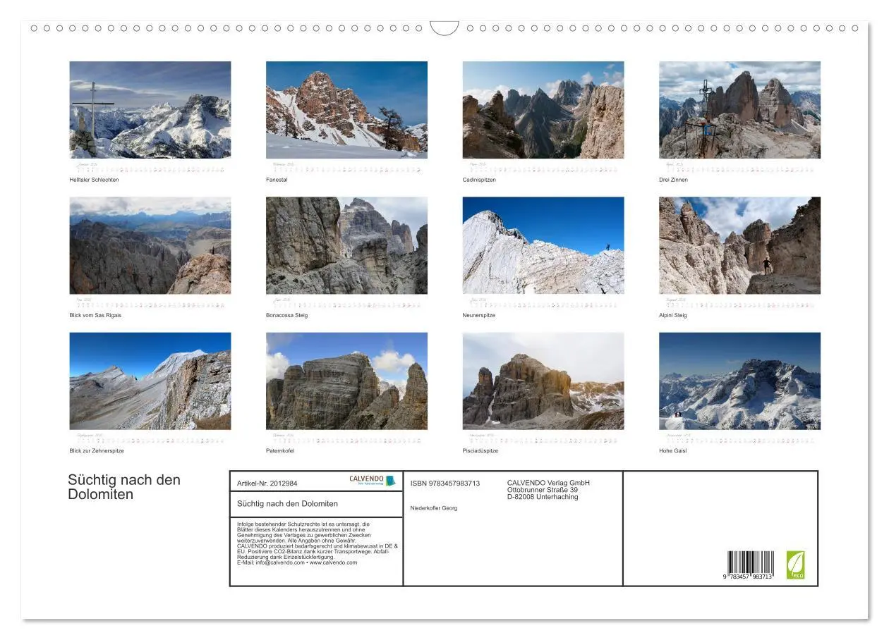 Bild: 9783457983713 | Süchtig nach den Dolomiten (Wandkalender 2026 DIN A2 quer),...