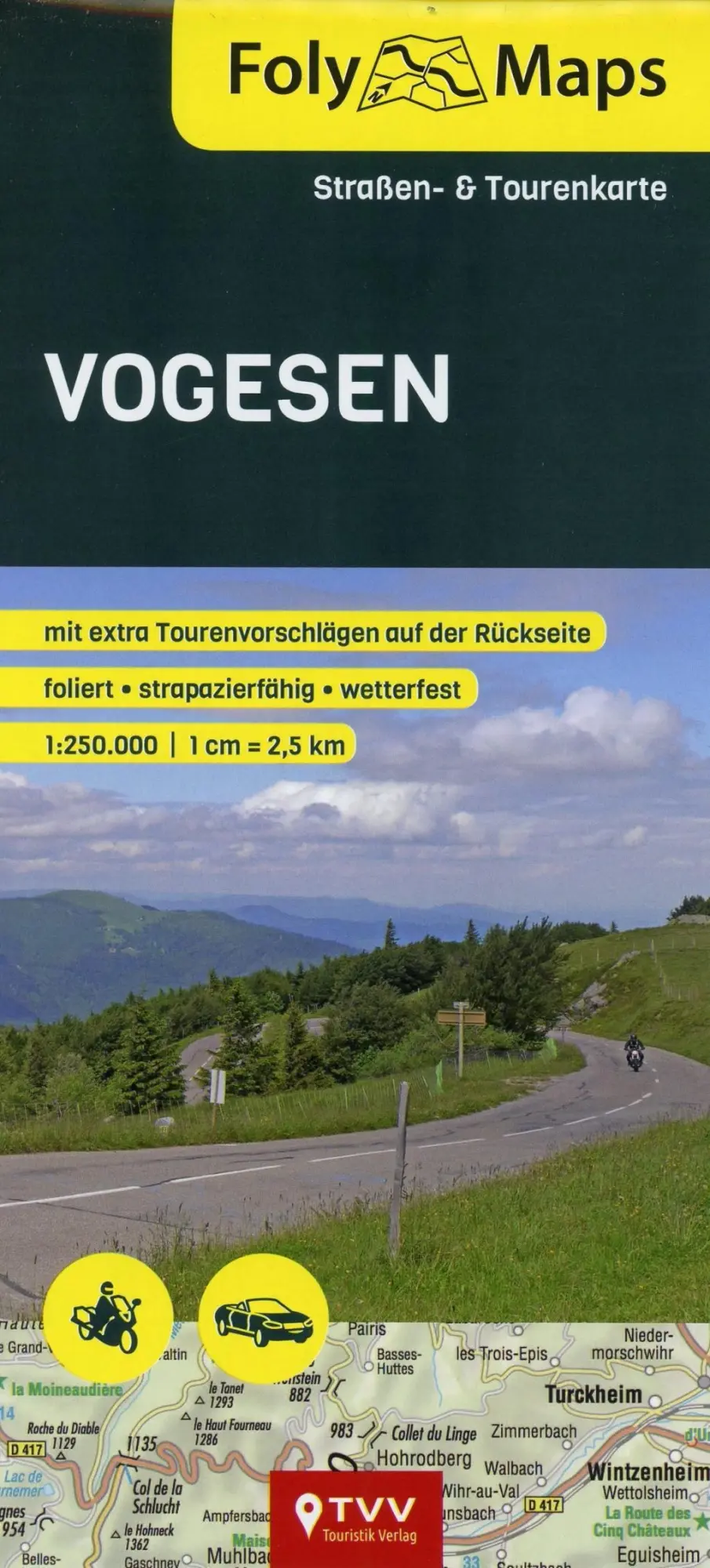 Cover: 9783937063713 | FolyMaps Vogesen 1:250 000 | Straßen- und Tourenkarte | Bikerbetten