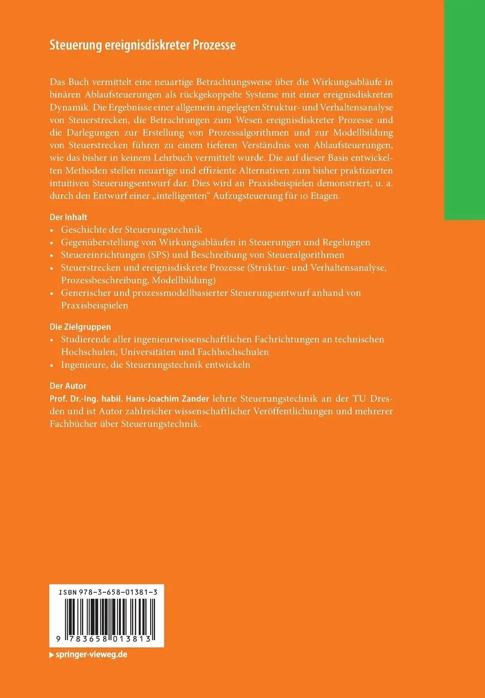 Rückseite: 9783658013813 | Steuerung ereignisdiskreter Prozesse | Hans-Joachim Zander | Buch
