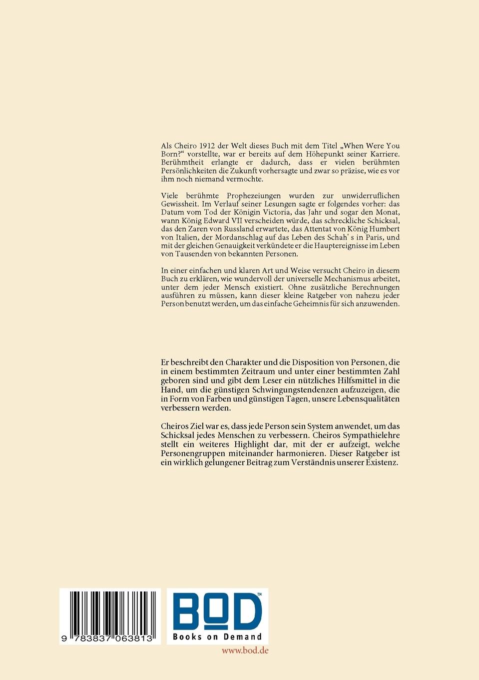 Rückseite: 9783837063813 | Cheiro's Charakteranalyse | Wann sind Sie geboren? | Jürgen Berus