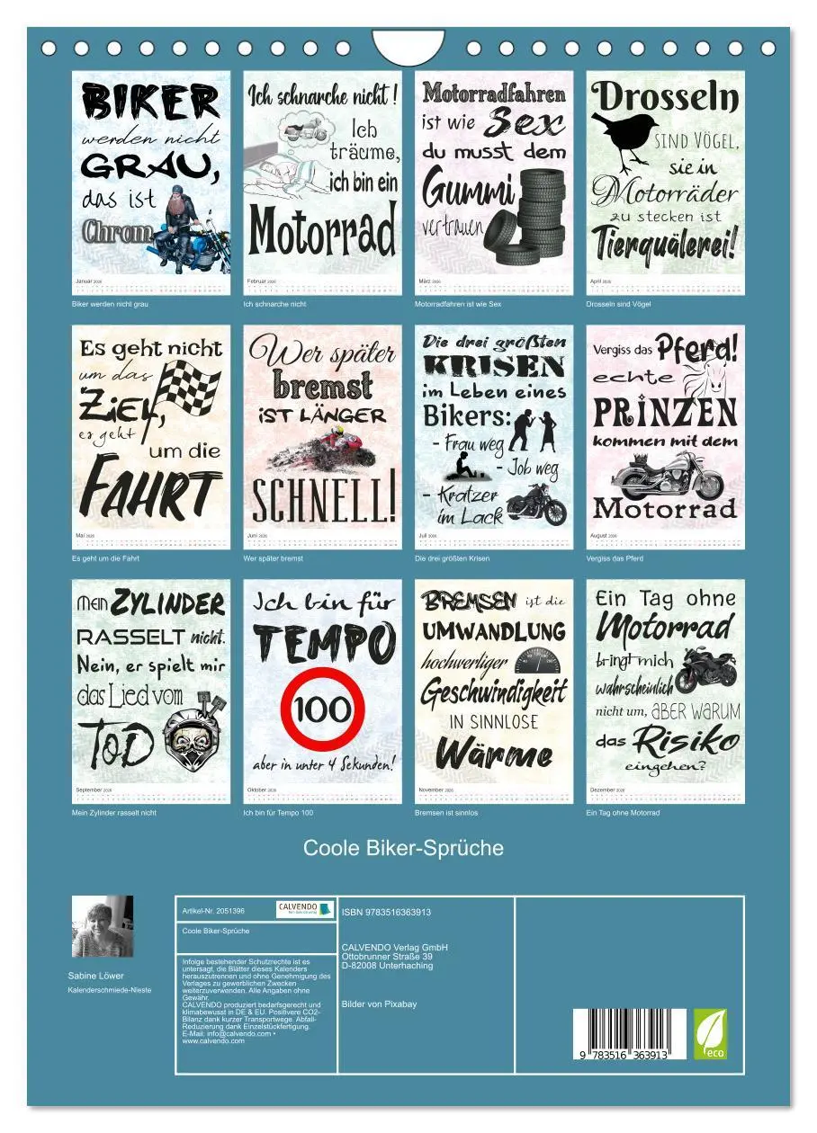Bild: 9783516363913 | Coole Biker-Sprüche (Wandkalender 2026 DIN A4 hoch), CALVENDO...