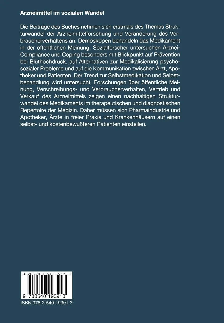 Rückseite: 9783540193913 | Arzneimittel im sozialen Wandel | Horst Baier | Taschenbuch | ix