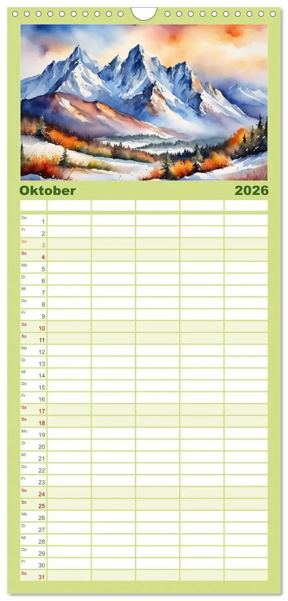 Bild: 9783516494013 | Familienplaner 2026 - Sehnsucht Berge mit 5 Spalten (Wandkalender,...