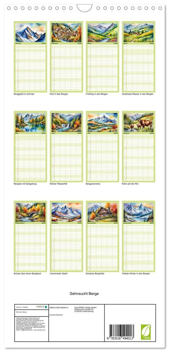 Bild: 9783516494013 | Familienplaner 2026 - Sehnsucht Berge mit 5 Spalten (Wandkalender,...