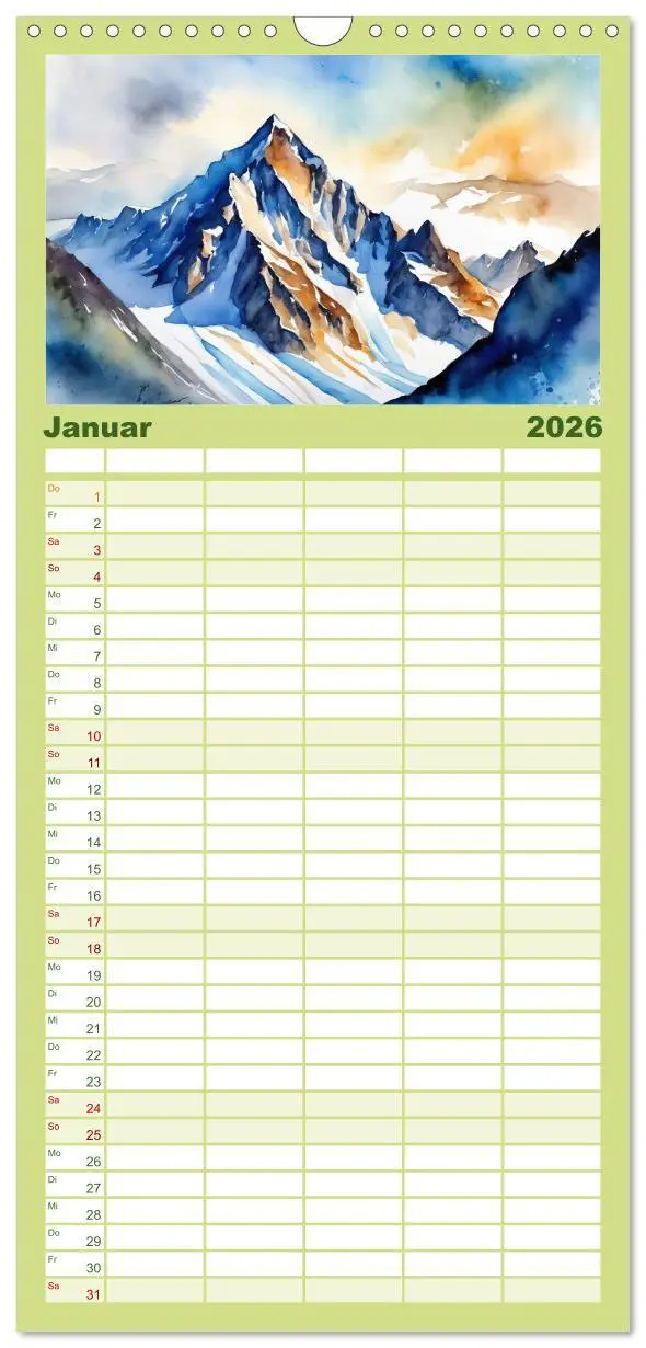 Bild: 9783516494013 | Familienplaner 2026 - Sehnsucht Berge mit 5 Spalten (Wandkalender,...